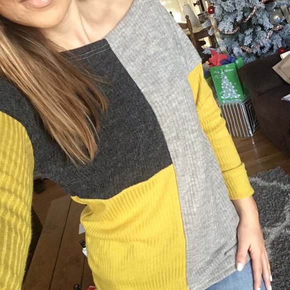 One Left! Lowest Price! Mustard Colorblock Sweater - Picture 2 of 4